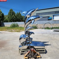 YOUFINE En Acier Inoxydable Sautant Dauphin Groupe Sculpture Dynamique Paysage Côtier Art Installation Personnalisable Statue En Métal