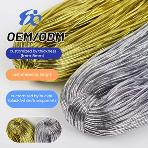 Cordón Elástico Dorado y Plateado <span class=keywords><strong>de</strong></span> 3.0mm al por Mayor, 100% Nailon para Bolsas, Prendas, Zapatos, Etiquetas Colgantes - Product Image 1