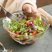 Creatieve gegolfde glazen serveerschaal 550ml, met textuur, aardbei- en bloemenmotief, voor salades, desserts, als middelpunt op tafel, serviesgoed