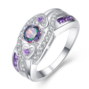 Anello con ametista a forma di cuore per donna, gioiello da dito elegante e alla moda, colorato - Product Image 1
