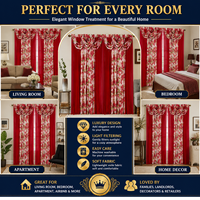 Ensemble de 2 rideaux en voile imprimé avec cantonnière intégrée, motifs floraux rouges de luxe, pour chambre et salon