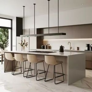 Gabinetes de Cocina Modernos con Tecnología de Panel Plano, Chapa de Madera, Estructura de MDF, Puerta de Vidrio, Incluye Fregadero y Grifo para Apartamento - Product Image 5