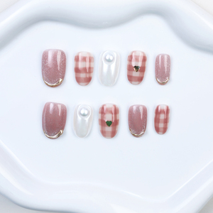 Rosa 3D hecho a mano ojo de gato perla manicura corta elegante armadura Simple desgaste prensa Artificial en <span class=keywords><strong>uñas</strong></span> falsas de alta calidad - Product Image 3