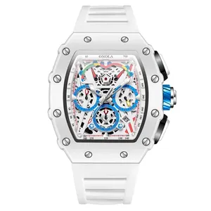 ONOLA 6827 럭셔리 비즈니스 시계 트렌디 디자인 남성 패션 캐주얼 Tonneau 다기능 실리콘 테이프 방수 석영 시계