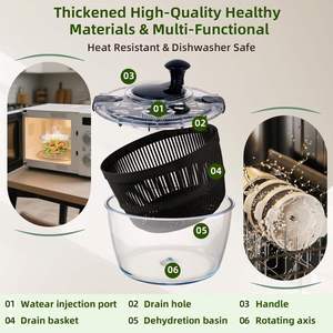 2025 Household Premium Multifunctional Bpa Free PS Plastic Manual Salad Spinner 4.5L Capacity Stainless Steel Blades for <b>Home</b> - Product Image 3