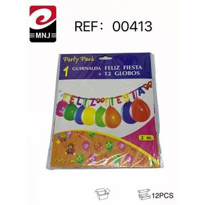Set Decorativo per Feste con Ghirlanda 'Feliz Fiesta' 2m e 12 Palloncini - Product Image 3