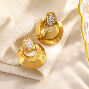 ต่างหูทรงเรขาคณิต ชุบทอง 18k รูปวงรี ประดับเพชรเม็ดเล็ก เครื่องประดับแฟชั่นสำหรับงานปาร์ตี้ - Product Image 1