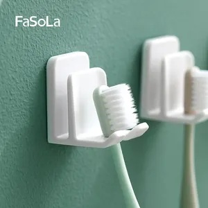 FaSoLa Toothbrush Holder Hook Toothbrush Hanger Rack Waterproof Self Adhesive Single Toothbrush Hook Plug Holder for Bathroom