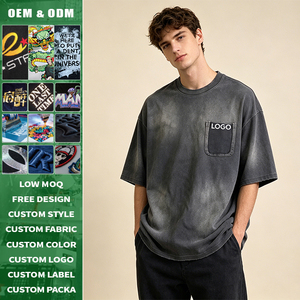 Custom 275G 100% Cotton Wash Tee Distressed Pocket Panel Frayed Hem Ruined Effect High Contrast Color Shape Retaining Urban - Product Image 1