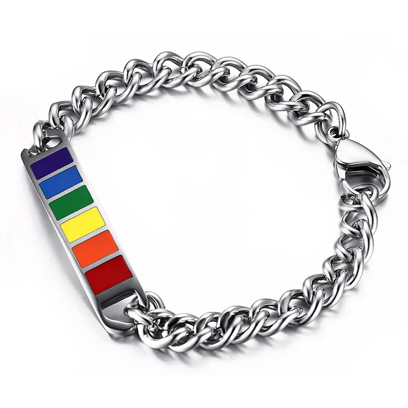 Bracciale smaltato color arcobaleno argento lucido per incisione laser sul retro del braccialetto commemorativo con nome inciso