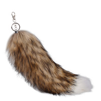 Nouveauté 2026 : Porte-clés queue de renard synthétique 40 cm avec anneau en argent, pendentif de sac en peluche moelleuse avec fermoir mousqueton