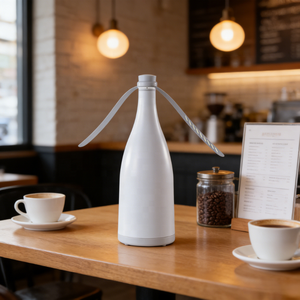 Ventilador de Diseño Moderno con Forma de Botella de Vino, Inalámbrico, Alimentado por 2 Baterías, para Restaurantes, Hoteles y Cafés, Disponible en Stock - Product Image 1