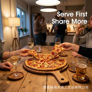 Gleenflux Acacia Wood Pizza <b>Tray</b> 40.6x30.5cm Round With Handle For Serving And Cutting - Product Image 3
