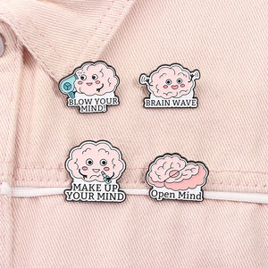 Questions de santé mentale esprit ouvert cerveau émail broche personnalisé maquillage votre esprit broches sac à dos revers Badge bijoux cadeau pour les amis - Product Image 3