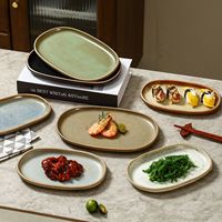 Assiette ovale en céramique rétro, assiette à sushi, assiette à sashimi, assiettes à snacks, assiettes de service, plat à poisson, vaisselle de cuisine moléculaire