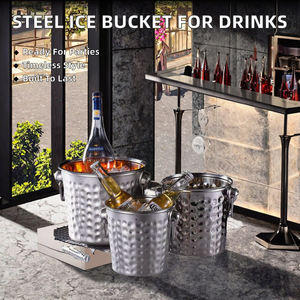 Seau à glace en acier inoxydable de haute qualité, écologique, avec poignée à motif martelé, pour cocktails et soirées, accessoires de bar KTV tendance - Product Image 2
