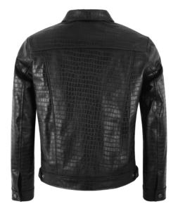 Veste pour homme en cuir véritable imprimé croco noir 100% personnalisée, coupe classique, doublure premium, fermeture éclair YKK, marque privée OEM, usage quotidien - Product Image 4