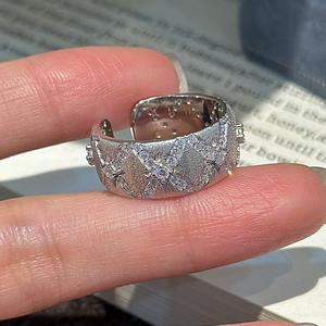 Bague ouverte en argent pur S925, design étoile à six branches, style ancien, simple et tendance, incrustation 18K, zircon brossé, ouverture - Product Image 1