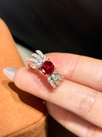 18K Gold Labor-gezüchteter Rubin  Diamantring in D-Farbe, Kissenförmiger Mittelstein, Feiner Schmuck für Frauen, Geschenk, Nur Hochwertige Qualität