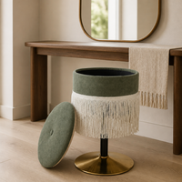 Tabouret de rangement rond avec coussin en tissu, garniture à franges, couvercle amovible, meubles pour salon, chambre à coucher, entrée