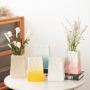 Nordic Simple Paper Bag Fold Wrinkled Gradient Color Ceramic Vase for Living Room Dried Fresh Flower Display - Product Image 1