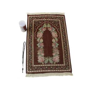 Alfombra de Oración Musulmana de Chenilla Floral de 70x110cm, Lavable, con Base Antideslizante, con Tasbih y Bolsa de Plástico - Product Image 1