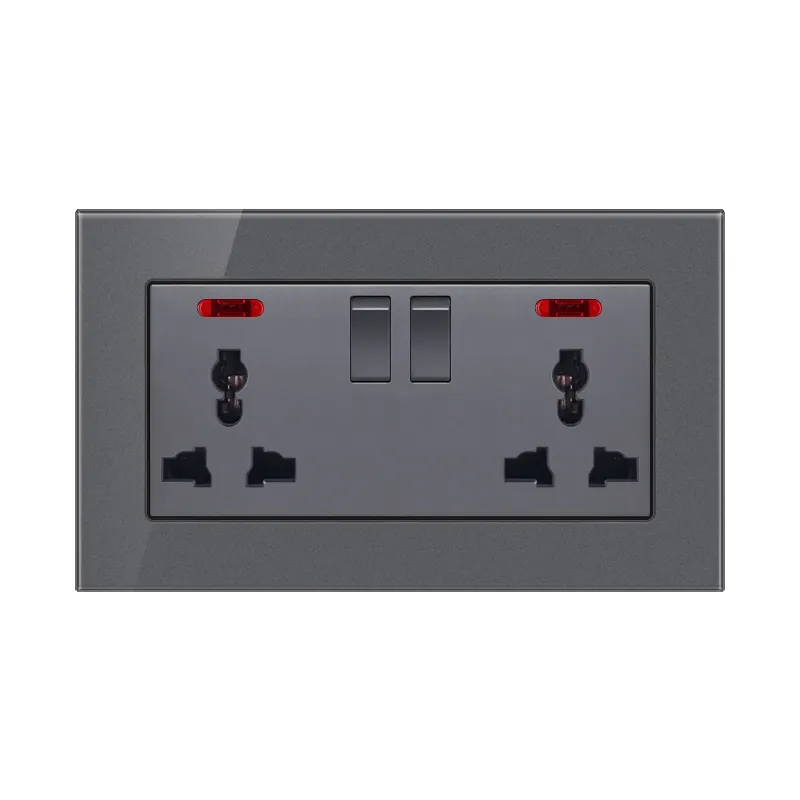 Hassas özelleştirilmiş işık anahtarları gri cam Panel duvar/Rocker anahtarı ab/FR soket USB Internet TV duvar soketi