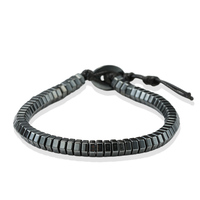 Bracelet ajustable en hématite noire géométrique hexagonale à facettes, perles cylindriques, pour femmes et hommes, usage quotidien
