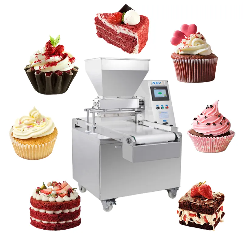 Emek maliyeti tam otomatik cupcake makinesi yumuşak sünger kek yapma kek depositor makinesi