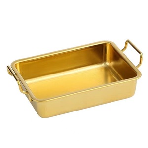 304 Stainless Steel Serving Tray Gold Silver Square Double Handle Multifunctional Food Container For Snack Fried Chicken Salad - Product Image 4
