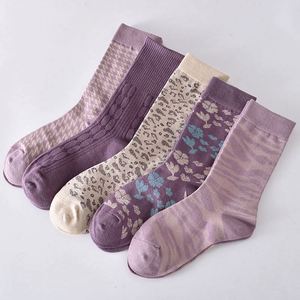 Wholesale New Fashion Mid Tube Warm <b>Socks</b> for Women Breathable Cotton Knitted Absorbent Cuff Purple Autumn Winter High Tube Warm - Product Image 3