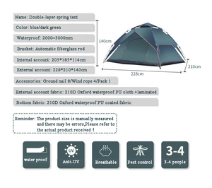 NQ SPORTS Camping extérieur et alpinisme Tente imperméable Tentes portables Tente <span class=keywords><strong>de</strong></span> protection solaire automatique et durable pour le camping - Product Image 6