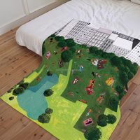 Manta de Franela Estampada con Escena de Picnic en el Parque, Suave, Lavable y Cálida, Manta de Anime para Sofá y Exteriores, Venta al Por Mayor