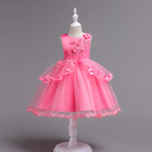 Robe de bal brodée pour enfants, en tulle bleu, sans manches, col rond, robe de princesse pour mariage et fête pour filles - Product Image 2