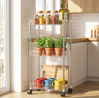 Étagère de présentation d'accessoires pour la maison en acrylique transparent à 2/3/4 niveaux avec roulettes