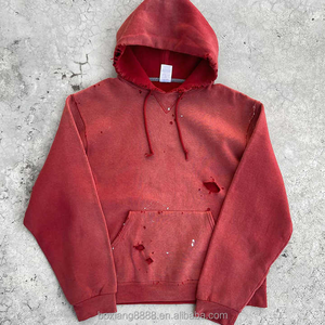 Felpa pesante con cappuccio Oversize rosso Vintage con cappuccio Unisex Fit Drop shale acido lavaggio con cappuccio - Product Image 1