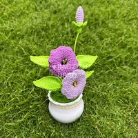 Bunga Rajut Mini dalam Pot, Buket Abadi, Boneka Rajut untuk Pesta Halloween, Bunga Artifisial, Dekorasi Meja Kantor