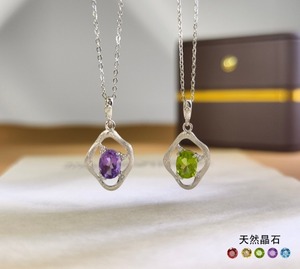 Collier pendentif géométrique brossé en argent sterling 925, 9 pierres précieuses naturelles, bijoux en cristal pour femmes - Product Image 2