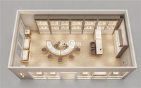 Aménagement intérieur sur mesure pour bijouterie, présentoirs et menuiseries personnalisés pour bijoux, vitrine en métal doré et verre pour boutique de détail