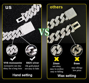 最低価格 ヒップホップ 2連 VVS ダイヤモンド リンクチェーン ラッパー S925 シルバー キューバン モアサナイト ネックレス - Product Image 3