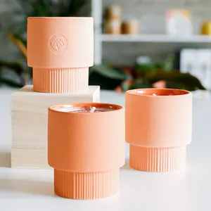 Groothandel Aangepaste Kaarsen Houder Matte Terracotta Keramische Container Unieke Luxe Kaars Potten Voor Home Decor