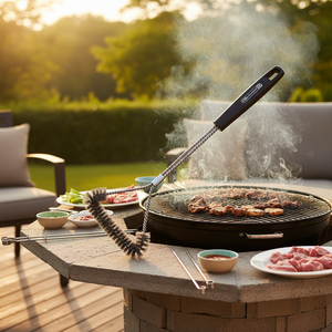 Brosse de nettoyage longue en acier inoxydable et fer de style coréen Brochette de barbecue sûre pour le camping en plein air Logo personnalisé - Product Image 3