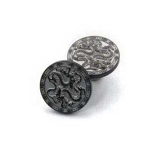 Modieuze Aangepaste Dragon Reliëf Logo Olieverf Zink Legering Metalen Jean Knop Voor Lederen Kleding