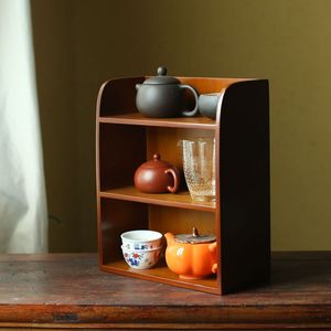 Bamboo Tea Display Rack 3 Tier <b>Desktop</b> Organizer Storage For Tea Ware And Utensils Multi Compartment <b>Shelf</b> Anji Origin - Product Image 1