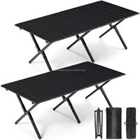 Table de camping pliante 4FT, enroulable, en aluminium noir, pour l'extérieur, table portable pour le camping