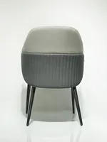 Chaise de salle à manger moderne haut de gamme, revêtement en cuir beige et gris avec pieds en métal noir, chaise d'appoint de luxe pour salle à manger