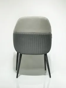 <span class=keywords><strong>Chaise</strong></span> de salle à manger moderne haut de gamme, revêtement <span class=keywords><strong>en</strong></span> <span class=keywords><strong>cuir</strong></span> beige et gris avec pieds <span class=keywords><strong>en</strong></span> métal noir, <span class=keywords><strong>chaise</strong></span> d'appoint de luxe pour salle à manger - Product Image 3