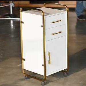 Mesa de Manicura Desmontable con Esquinas Doradas, Tres Gabinetes de Almacenamiento y Carro con Cajones - Product Image 1