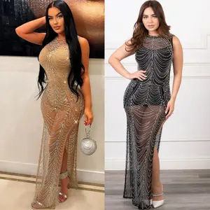 Vestido de noite champanhe Dubai com cabo de pérolas de luxo, novo vestido de baile para mulheres árabes de 2023 anos, sereia para festa de casamento