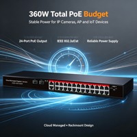 Switch PoE de 24 Puertos Administrado en la Nube, 10/100 Mbps, 2 Puertos de Uplink Gigabit, 2 Puertos SFP, Presupuesto PoE de 360 W, Gestión Remota